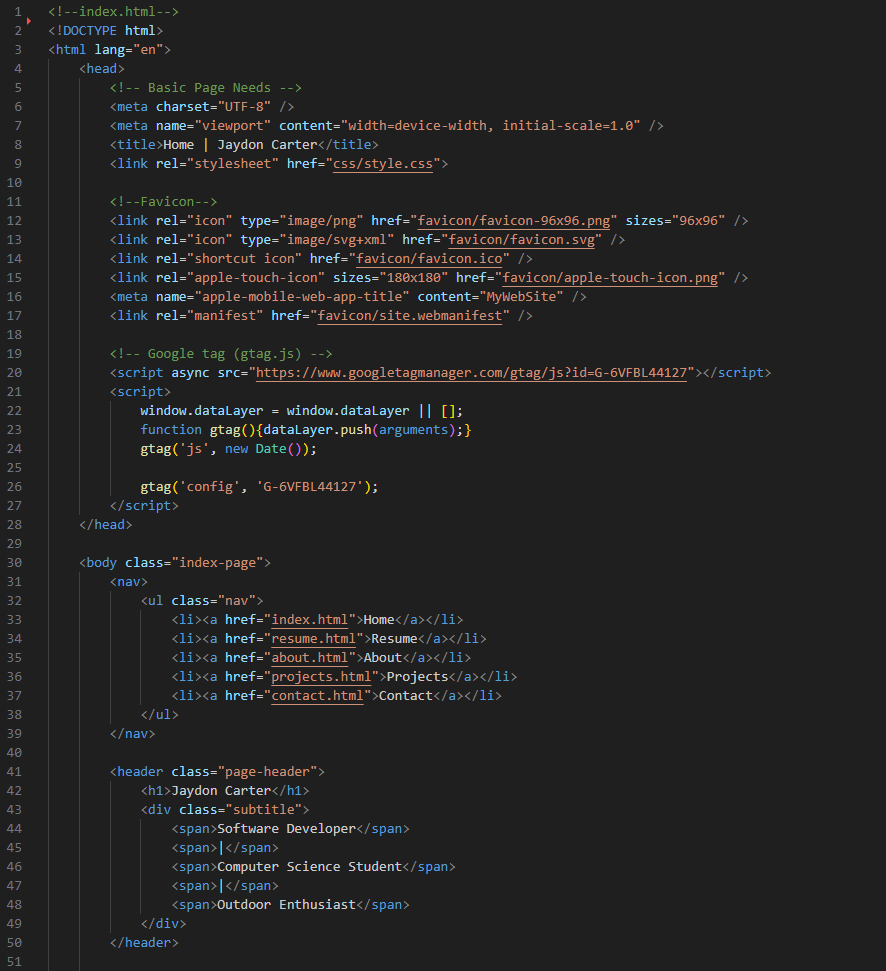 Screenshot of portfolio website